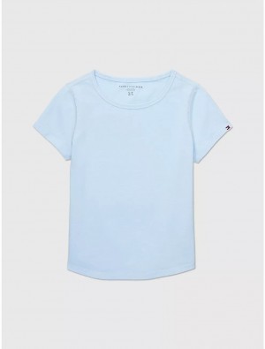 Tommy Hilfiger Sensory Solid Knit T-Shirt Tops Chambray Sky | 6981-FEUQH