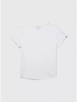 Tommy Hilfiger Sensory Solid Knit T-Shirt Tops Fresh White | 3658-IPDKX