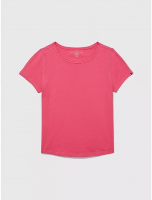 Tommy Hilfiger Sensory Solid Knit T-Shirt Tops Coral Berry | 6248-FRMWS