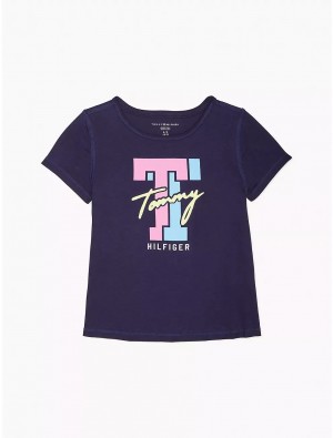 Tommy Hilfiger Sensory TH T-Shirt Tops Evening Blue | 2541-ENZYK