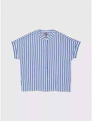 Tommy Hilfiger Short-Sleeve Stripe Pullover Blouse Tops Verona Blue MULTI | 5847-OHSCQ