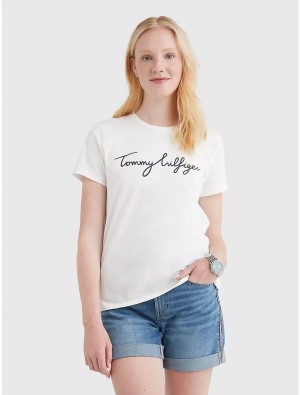 Tommy Hilfiger Signature Crewneck T-Shirt T-Shirts & Polos Fresh White | 3015-JQLOX