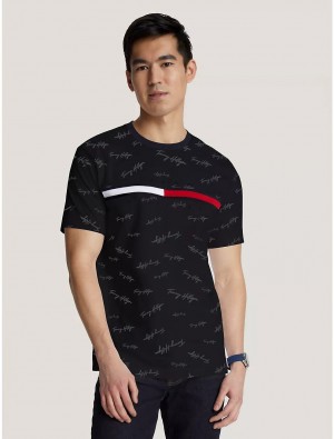 Tommy Hilfiger Signature Flag Stripe Logo T-Shirt T-Shirts Dark Sable | 3504-WPXBT