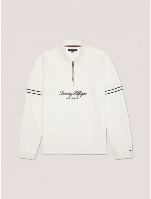 Tommy Hilfiger Signature Pullover Sweatshirt Tops White Suede | 3724-LTSEF