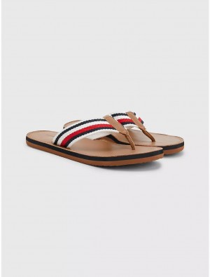 Tommy Hilfiger Signature Stripe Beach Sandal Shoes Summer Cognac | 4879-WOYFM