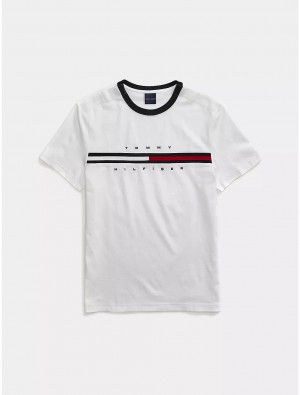 Tommy Hilfiger Signature Stripe T-Shirt Tops Optic White | 9067-DRVUF