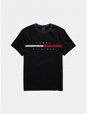 Tommy Hilfiger Signature Stripe T-Shirt Tops Th Deep Black | 7928-UWQYE