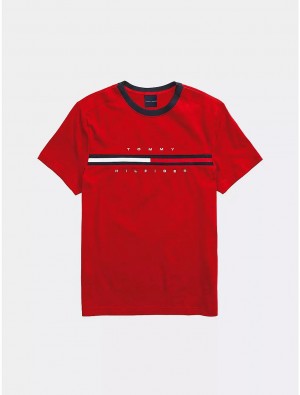 Tommy Hilfiger Signature Stripe T-Shirt Tops Apple Red | 3156-QYXUW