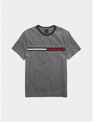 Tommy Hilfiger Signature Stripe T-Shirt Tops Grey Heather | 1896-HKDRE