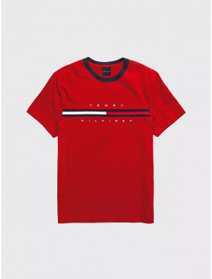 Tommy Hilfiger Signature Stripe T-Shirt Tops Primary Red | 0513-PIAKF