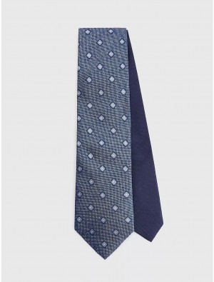 Tommy Hilfiger Silk Geometric Print Tie Ties Blue/Light Blue | 1462-WUDYE