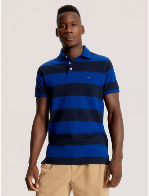 Tommy Hilfiger Slim Fit Block Stripe Polo Polos Midnight Blue | 2059-IRMEH