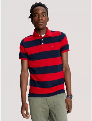 Tommy Hilfiger Slim Fit Block Stripe Polo Polos Primary Red | 2403-IBALU