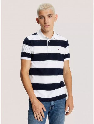 Tommy Hilfiger Slim Fit Block Stripe Polo Polos Fresh White | 2540-TJZFI