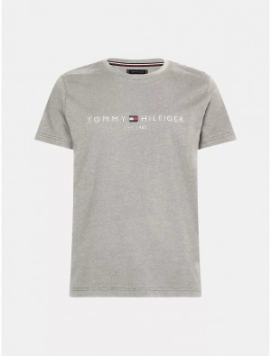 Tommy Hilfiger Slim Fit Embroidered Tommy Logo T-Shirt Tops Cloud Heather | 3145-OVDYN