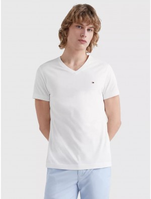 Tommy Hilfiger Slim Fit Essential V-Neck T-Shirt T-Shirts White | 6257-GMCXW