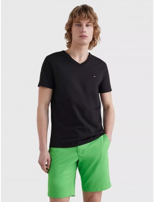 Tommy Hilfiger Slim Fit Essential V-Neck T-Shirt T-Shirts Black | 5829-MTQEC