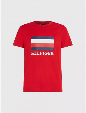Tommy Hilfiger Slim Fit Flag Monotype T-Shirt T-Shirts Primary Red | 9713-VXUND