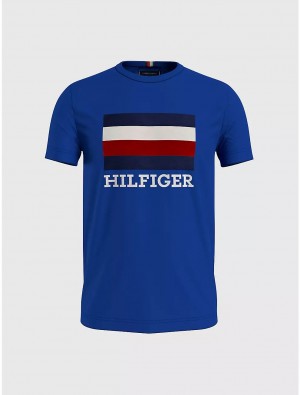 Tommy Hilfiger Slim Fit Flag Monotype T-Shirt Tops Ultra Blue | 0328-GOATB