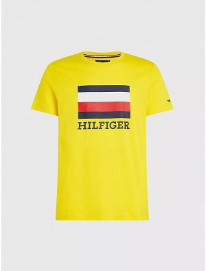 Tommy Hilfiger Slim Fit Flag Monotype T-Shirt Tops Vivid Yellow | 5143-UPALG