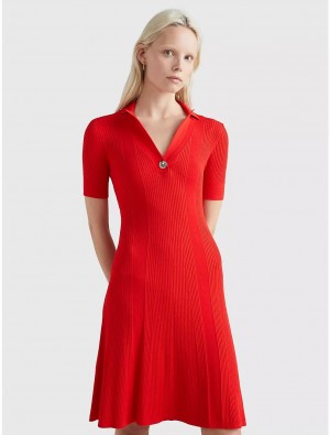 Tommy Hilfiger Slim Fit Ribbed Polo Dress Dresses & Skirts Fireworks | 6315-EKTFL