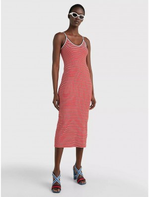 Tommy Hilfiger Slim Fit Ribbed Stripe Dress Dresses & Skirts Mini Stp Fireworks / Ecru | 5930-YAQKM