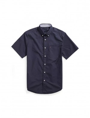 Tommy Hilfiger Slim Fit Short Sleeve Shirt Tops Sky Captain | 5617-HLEJO