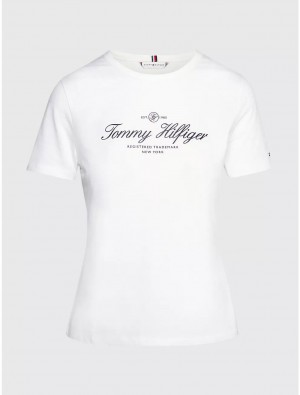 Tommy Hilfiger Slim Fit Signature T-Shirt T-Shirts & Polos Optic White | 9703-LCRVY