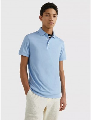 Tommy Hilfiger Slim Fit Solid Polo Tops Vessel Blue | 1870-SITOM
