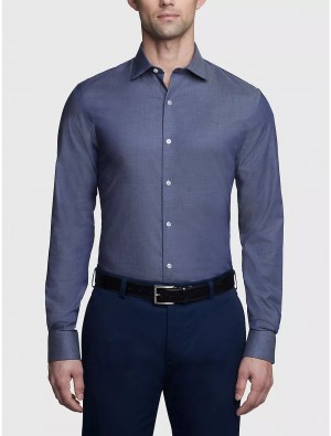 Tommy Hilfiger Slim Fit Solid Twill Shirt Shirts Peacoat | 2106-GFORT