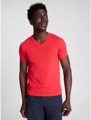 Tommy Hilfiger Slim Fit Solid V-Neck T-Shirt T-Shirts Red Alert | 0926-LEFKP