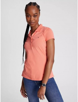 Tommy Hilfiger Slim Fit Stretch Cotton Polo T-Shirts & Polos Coral Blossom | 0463-ZSBGQ