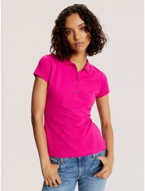 Tommy Hilfiger Slim Fit Stretch Cotton Polo T-Shirts & Polos Eccentric Magenta | 6842-SIFWD