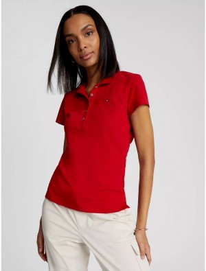 Tommy Hilfiger Slim Fit Stretch Cotton Polo T-Shirts & Polos Primary Red | 5316-FPQCJ