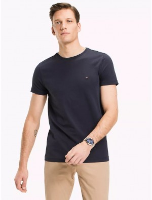 Tommy Hilfiger Slim Fit Stretch Cotton T-Shirt T-Shirts Navy Blazer | 2786-QOFHI