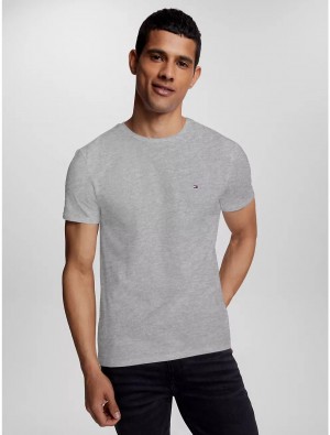 Tommy Hilfiger Slim Fit Stretch Cotton T-Shirt T-Shirts Grey Heather | 5703-JPVGN