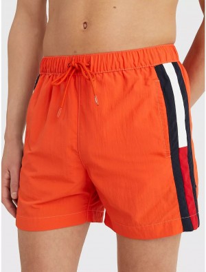 Tommy Hilfiger Slim Fit Stripe 7" Swim Trunk Bottoms Deep Orange | 5324-WAGYV