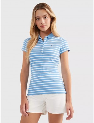 Tommy Hilfiger Slim Fit Stripe Stretch Cotton Polo T-Shirts & Polos Blue Burst Multi | 0735-IDENB