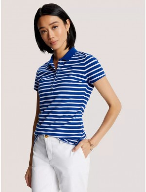 Tommy Hilfiger Slim Fit Stripe Stretch Cotton Polo T-Shirts & Polos Midnight Blue Multi | 4691-CHAYF