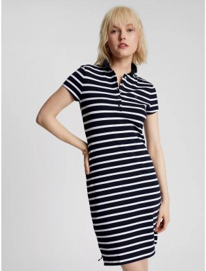 Tommy Hilfiger Slim Fit Stripe Stretch Cotton Polo Dress Dresses & Skirts Desert Sky Multi | 6179-LTNKG