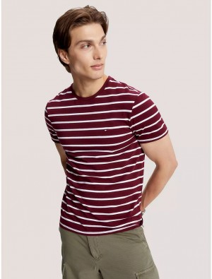 Tommy Hilfiger Slim Fit Stripe Stretch Cotton T-Shirt T-Shirts Deep Rouge | 1278-RUZCQ