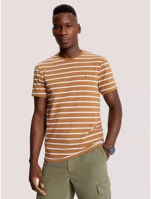 Tommy Hilfiger Slim Fit Stripe Stretch Cotton T-Shirt T-Shirts Golden Rays | 2175-YBICO