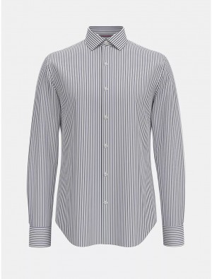 Tommy Hilfiger Slim Fit Stripe Twill Shirt Shirts Peacoat | 2593-RXIML