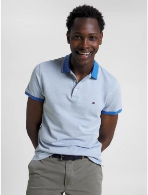 Tommy Hilfiger Slim Fit Tipped Polo Tops Weathered White / Iconic Blue | 8012-ZFTWU