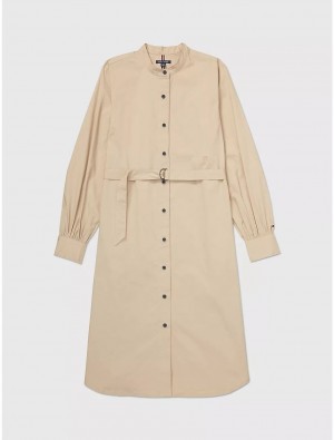 Tommy Hilfiger Solid Belted Shirtdress Dresses & Skirts Khaki Sand | 5697-FCGKI