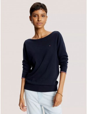Tommy Hilfiger Solid Boatneck Sweater Sweaters Desert Sky | 1540-ZWXUM