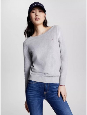 Tommy Hilfiger Solid Boatneck Sweater Sweaters Light Grey Heather | 9062-GFBYD