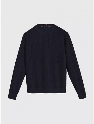 Tommy Hilfiger Solid Cable Crewneck Sweater Sweaters Desert Sky | 6753-SJQXF