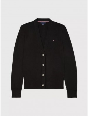 Tommy Hilfiger Solid Cardigan Tops Dark Sable | 8032-DEKTN