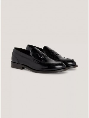 Tommy Hilfiger Solid Crest Loafer Shoes Black | 6190-OLHPW